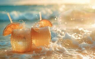 ai gerado coco coquetéis em a de praia foto