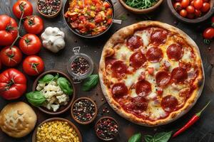 ai gerado mesa cheio do diferente do ingrediente ou tipos do alimentos profissional publicidade Comida fotografia foto