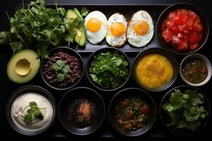 ai gerado mesa cheio do diferente do ingrediente ou tipos do alimentos profissional publicidade Comida fotografia foto