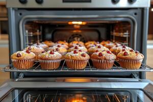 ai gerado fresco bolinho é servido às a cozinha mesa profissional publicidade Comida fotografia foto