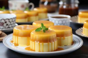 ai gerado uma torta de fruta em uma prato com em topo cozinha mesa profissional publicidade Comida fotografia foto