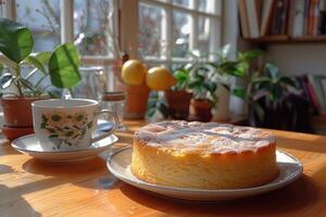 ai gerado uma torta de fruta em uma prato com em topo cozinha mesa profissional publicidade Comida fotografia foto