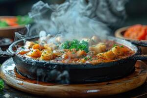 ai gerado pozole mexicano Comida dentro a cozinha mesa profissional publicidade Comida fotografia foto