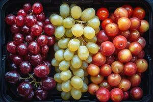 ai gerado fresco frutas e legumes dentro a caixa publicidade Comida fotografia foto