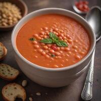 ai gerado foto do abstrato cremoso tomate lentilha sopa. ai gerado