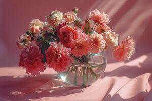ai gerado vaso preenchidas com Rosa e branco flores foto