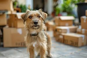 ai gerado Castanho cachorro sentado em de madeira chão foto