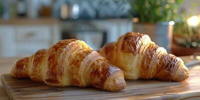 ai gerado dois croissants em corte borda foto