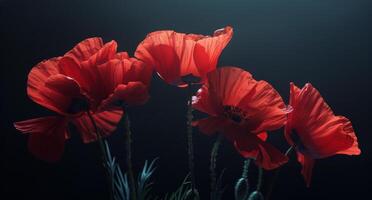 ai gerado vermelho flores em Preto fundo foto