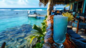 ai gerado uma azul havaiano coquetel, com azul Curaçao, rum, abacaxi suco, e coco creme, servido sobre gelo foto