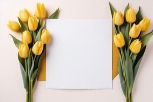 ai gerado rosas e uma em branco envelope em branco modelo foto