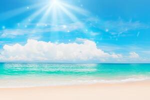 tropical de praia com azul céu e branco nuvens abstrato fundo. cópia de espaço do verão período de férias e o negócio viagem conceito. foto