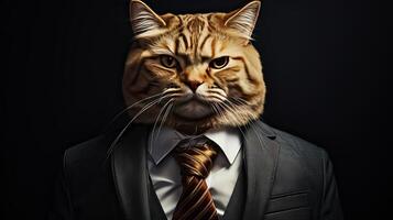 ai gerado elegante fofo gato dentro formal terno foto