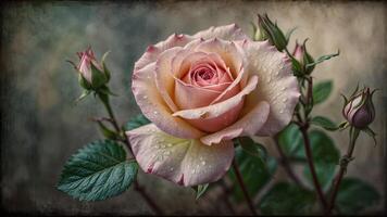 ai gerado capturando a essência do serenidade, uma deslumbrante Rosa rosa adornado com espumante água gotas. foto