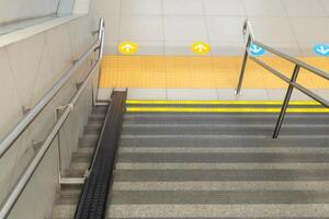 escadas às trem estação com bicicleta trilho foto