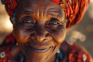 ai gerado feliz idosos africano mulher fechar-se retrato foto