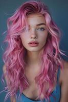 ai gerado rubor flor abraçando a Rosa cabelo tendência com elegância foto