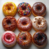 ai gerado sortido rosquinhas em branco fundo. foto