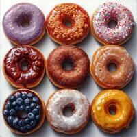 ai gerado sortido rosquinhas em branco fundo. foto