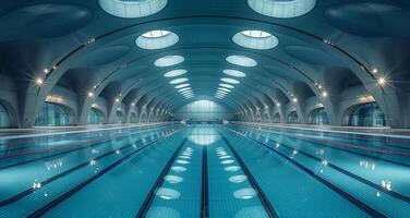 ai gerado natação piscina com azul água e teto com volta janelas foto