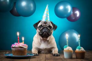 ai gerado caprichoso pug aniversário boné. gerar ai foto