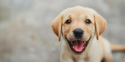 ai gerado fofa feliz labrador filhote de cachorro. animal Cuidado. doméstico animal. foto