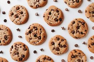 ai gerado caseiro biscoitos com chocolate salgadinhos em uma branco fundo foto