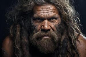 ai gerado antigo neanderthal pré-histórico cara. gerar ai foto