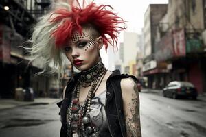 ai gerado elegante punk menina rua. gerar ai foto