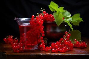 ai gerado refrescante vermelho groselha bagas água gotas. gerar ai foto