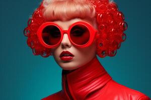 ai gerado à moda mulher vermelho óculos futuro. gerar ai foto