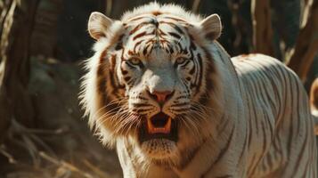 ai gerado internacional albinismo consciência dia, a albino tigre dentro a selvagem, uma genético característica do aparência, não gostar todos senão foto