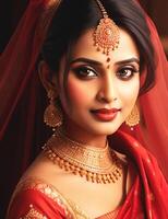 ai gerado indiano lindo noiva dentro saree ai gerado foto