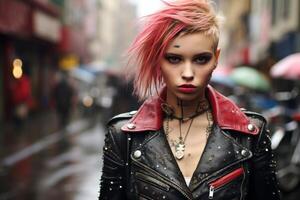 ai gerado rebelde punk menina rua. gerar ai foto