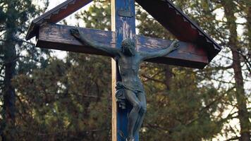 crucificado Jesus Cristo dentro a Calabria montanha perto a floresta foto