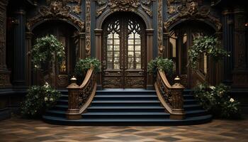 ai gerado Escadaria Entrada, velho prédio, elegante decoração, moderno arquitetura gerado de ai foto