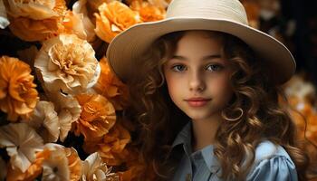 ai gerado fofa sorridente menina olhando às Câmera, natureza beleza dentro retrato gerado de ai foto