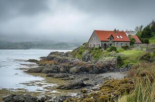 ai gerado casa em escocês litoral foto