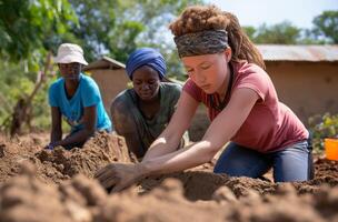 ai gerado mulheres plantio dentro rural África foto