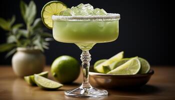 ai gerado fresco Margarita com Lima fatiar, gelo, e tequila dentro vidro gerado de ai foto