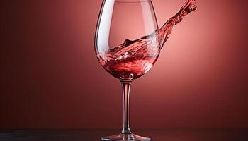 ai gerado celebração do luxo derramando vermelho vinho, vidro refletindo elegância gerado de ai foto