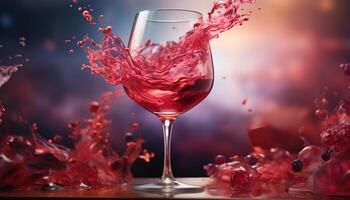 ai gerado espirrando vermelho vinho, derramando celebração, vidro do cabernet sauvignon uva gerado de ai foto