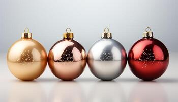 ai gerado Natal enfeite decoração dentro uma linha, brilhante ouro bola formas gerado de ai foto