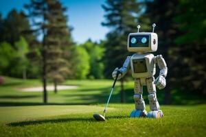 ai gerado robô jogar golfe. gerar ai foto