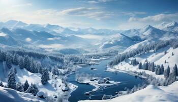 ai gerado majestoso montanha pico reflete tranquilo azul céu dentro inverno panorama gerado de ai foto