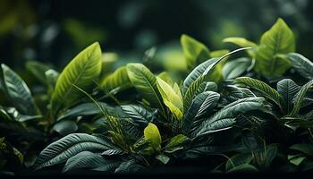 ai gerado fresco verde folhas crescer dentro a vibrante tropical floresta tropical gerado de ai foto