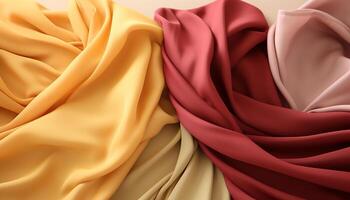 ai gerado seda roupas dentro vibrante cores, suave onda padrão, elegante pano de fundo gerado de ai foto