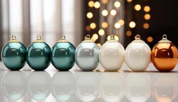ai gerado brilhante inverno esfera reflete iluminado Natal decorações dentro vibrante celebração gerado de ai foto
