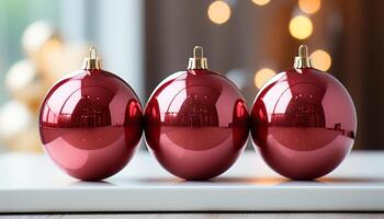 ai gerado brilhando inverno esfera ilumina elegante Natal decoração, trazendo alegria gerado de ai foto