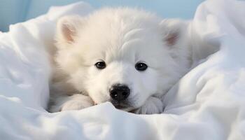 ai gerado fofa cachorro jogando dentro a neve, fofo e brincalhão gerado de ai foto